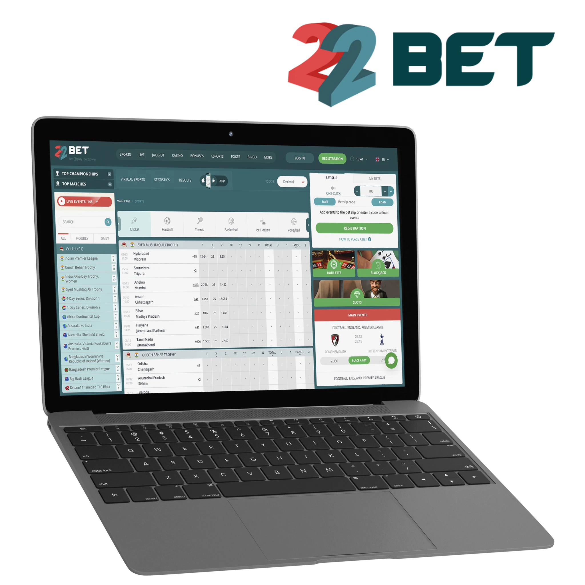 22bet has Special accumulator bet bonus system.