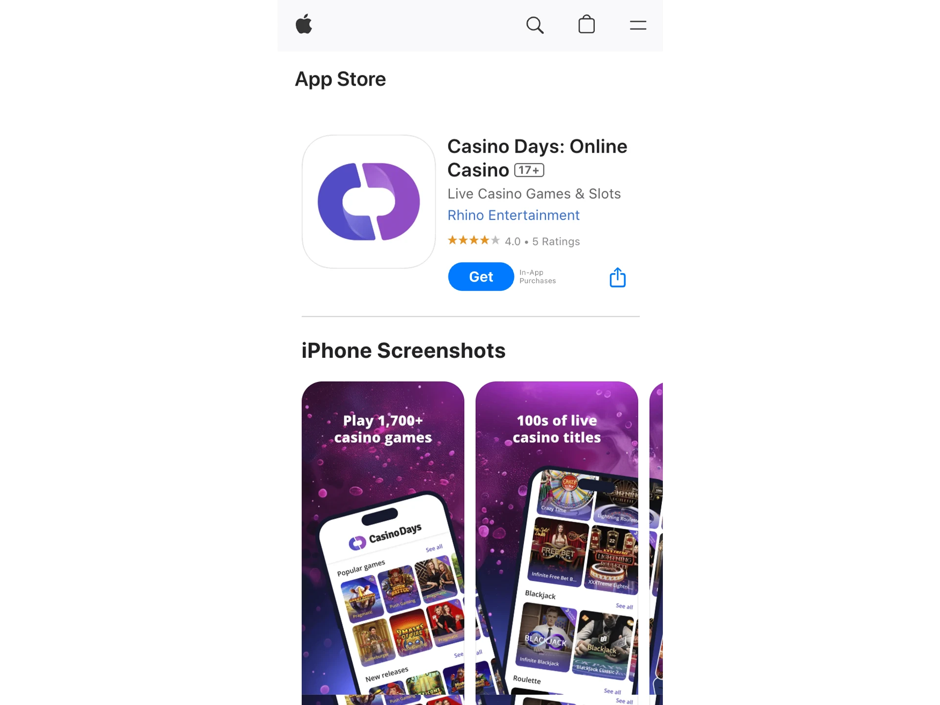 Select the Casino Days app from the search results.