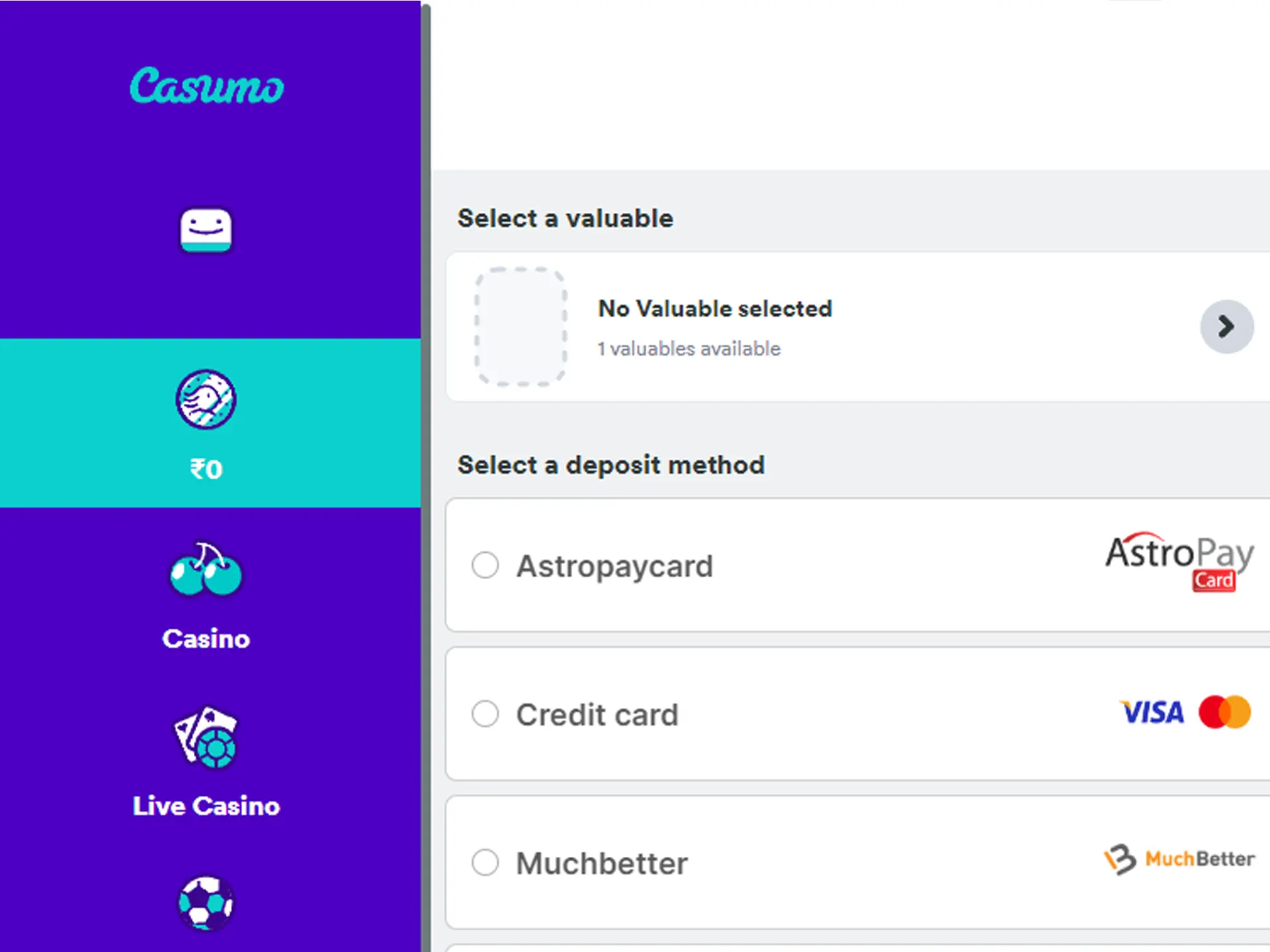 Open deposit page.