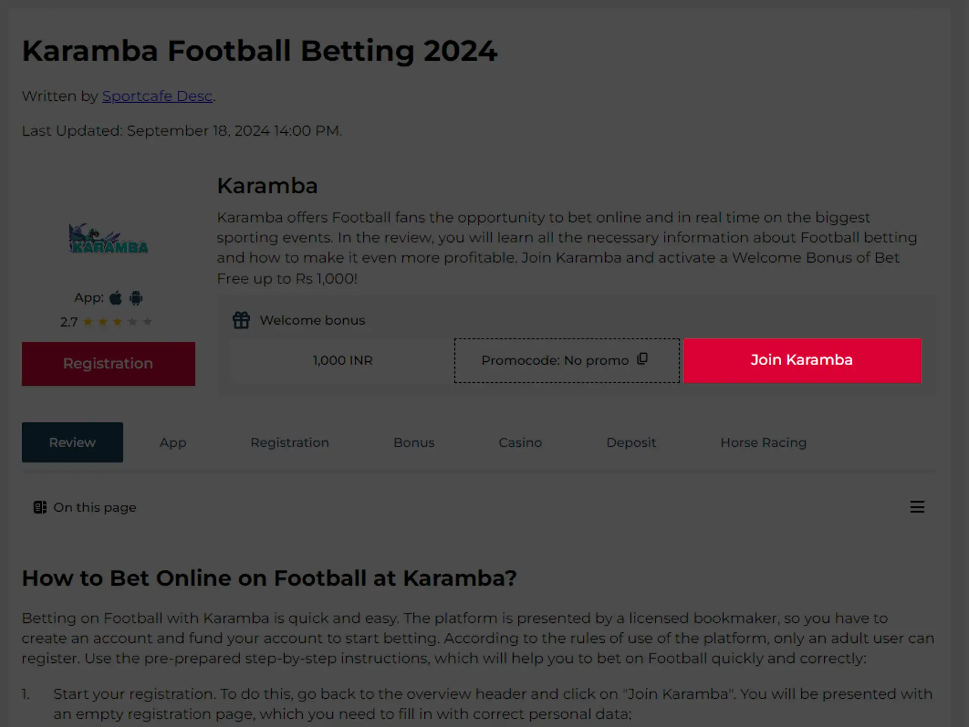 Register on the Karamba platform.