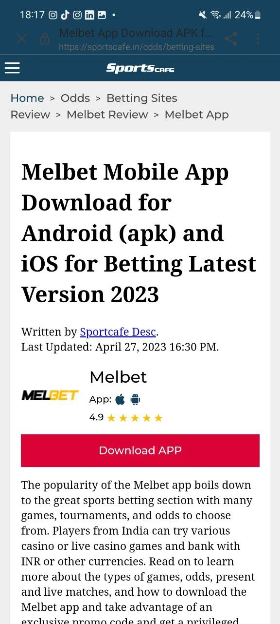 Open the official website of Melbet.