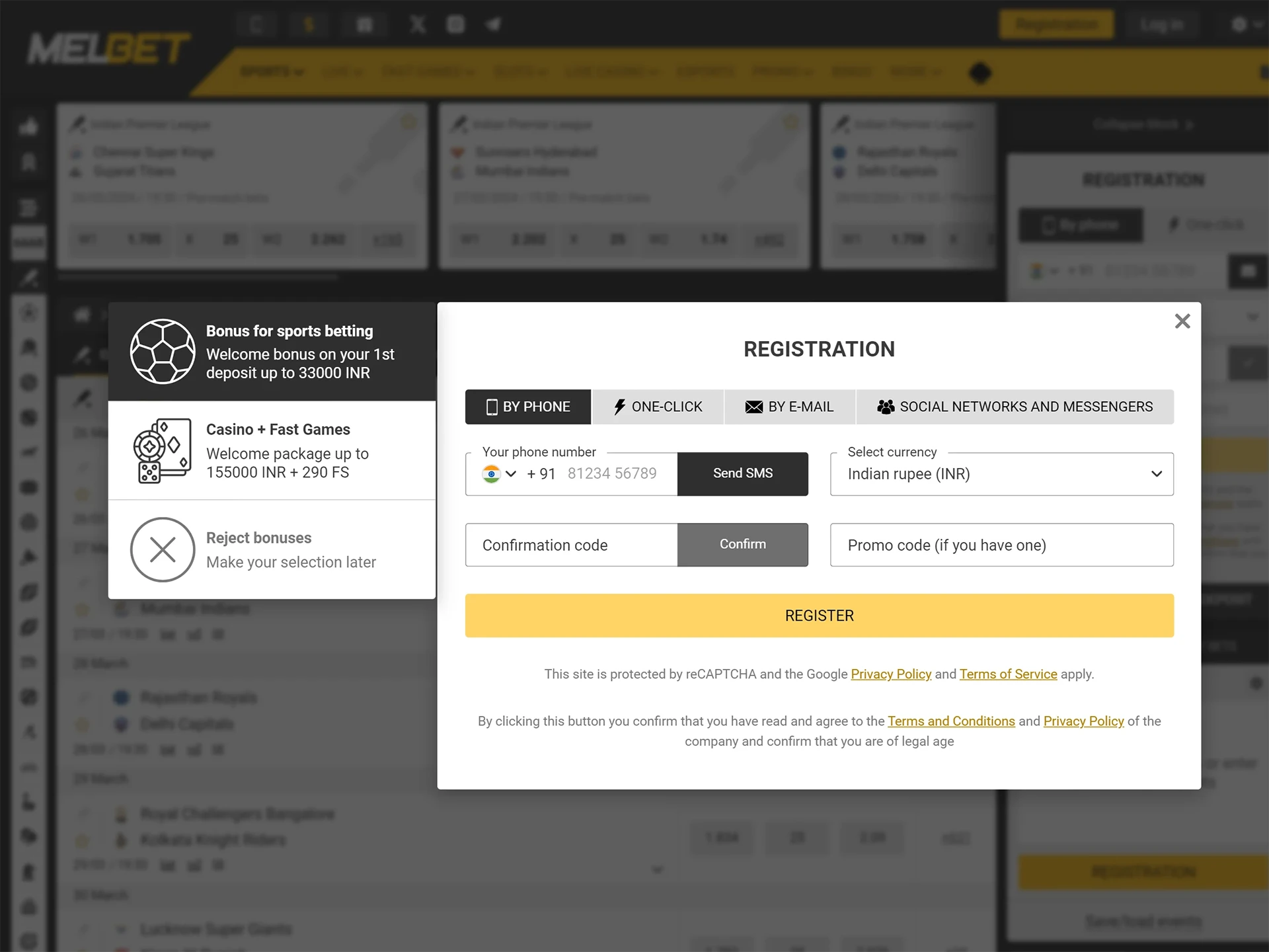 Register on the Melbet website using one of the available methods.