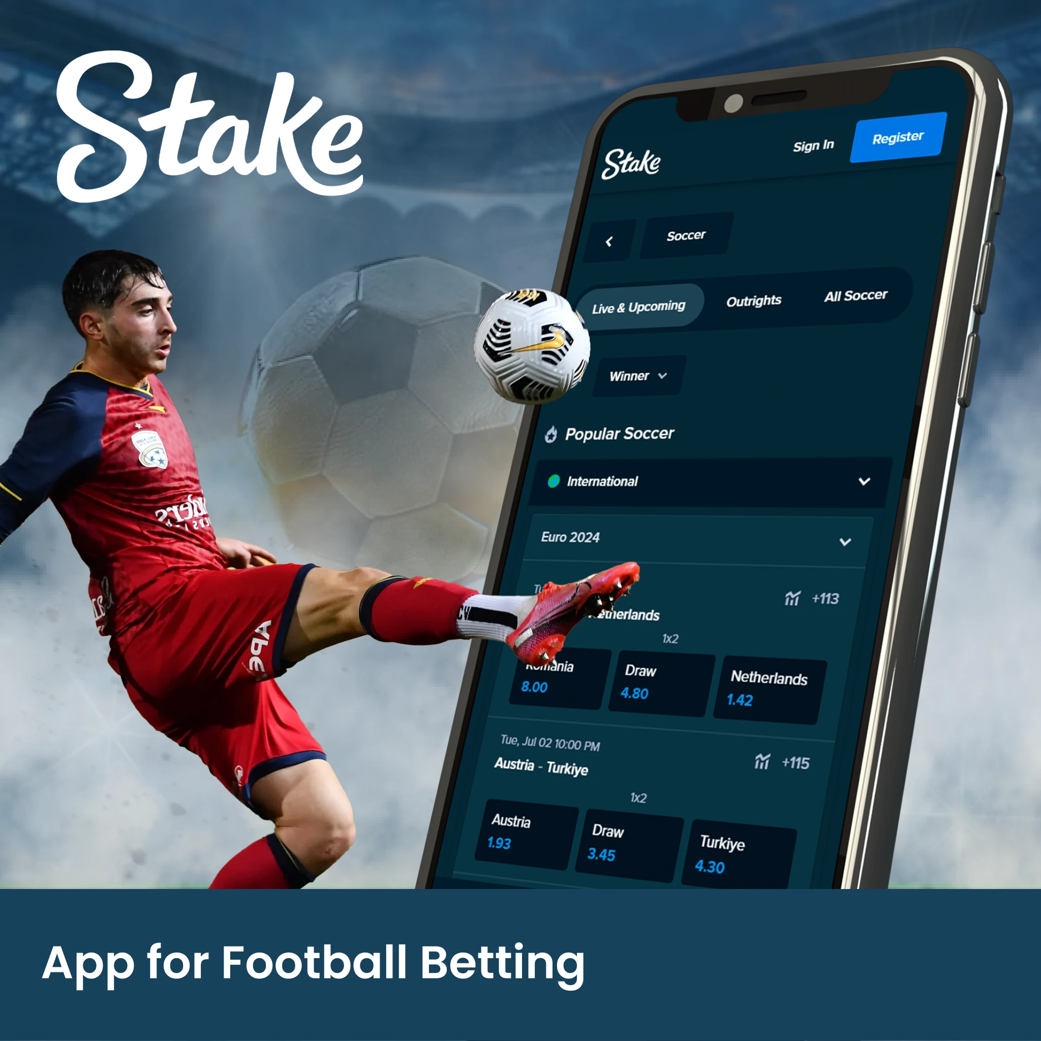 The Stake app is a solid choice for football betting enthusiasts looking for high odds and diversity of options.